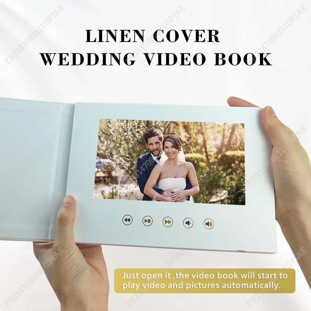 Luxury Linen Electronic Video Book Wedding Video Album Up to 3 hours of video 7″ IPS Display, 4GB of memory Rechargeable Battery