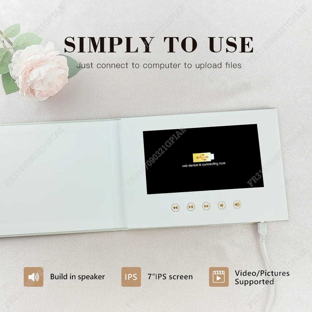 Luxury Linen Electronic Video Book Wedding Video Album Up to 3 hours of video 7″ IPS Display, 4GB of memory Rechargeable Battery