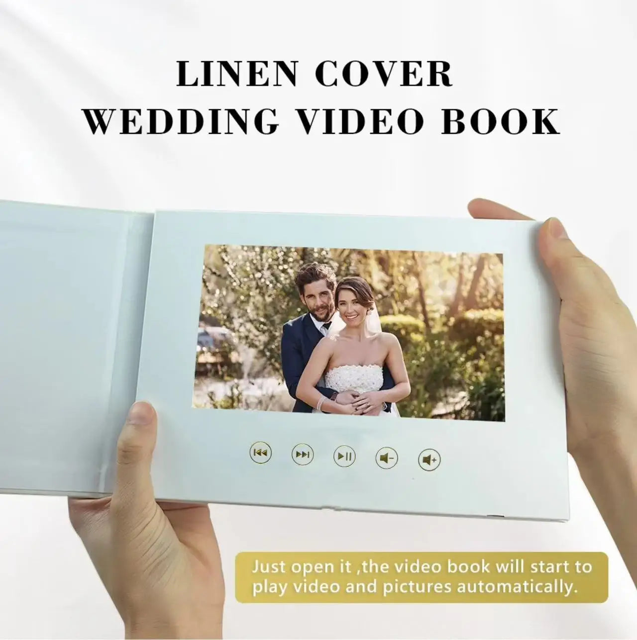 Linen Bound Memory Video Book Card 7 inchs Photo Frame 4GB Lcd Invitation Gift Music Greeting Card Upload Videos Photos Wedding
