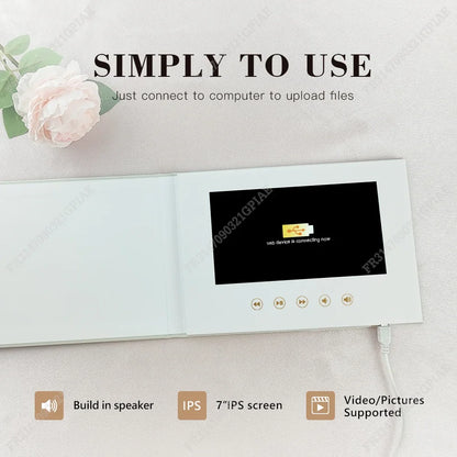 Luxury Linen Electronic Video Book Wedding Video Album Up to 3 hours of video 7″ IPS Display, 4GB of memory Rechargeable Battery